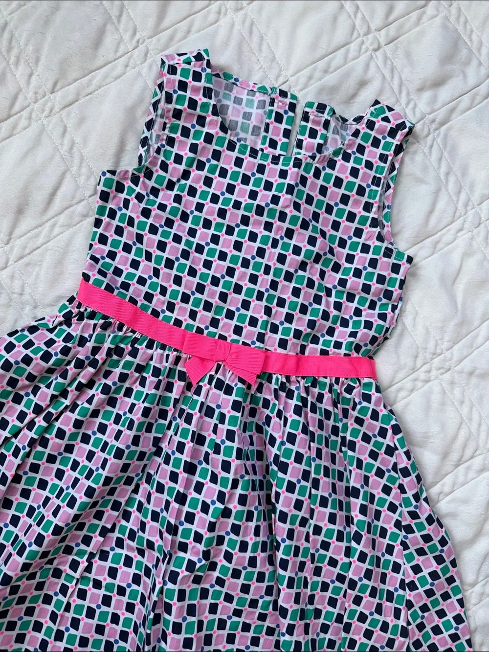 Gymboree Pink, Green & Navy Geometric Print Sleeveless Dress with Hot Pink Belt